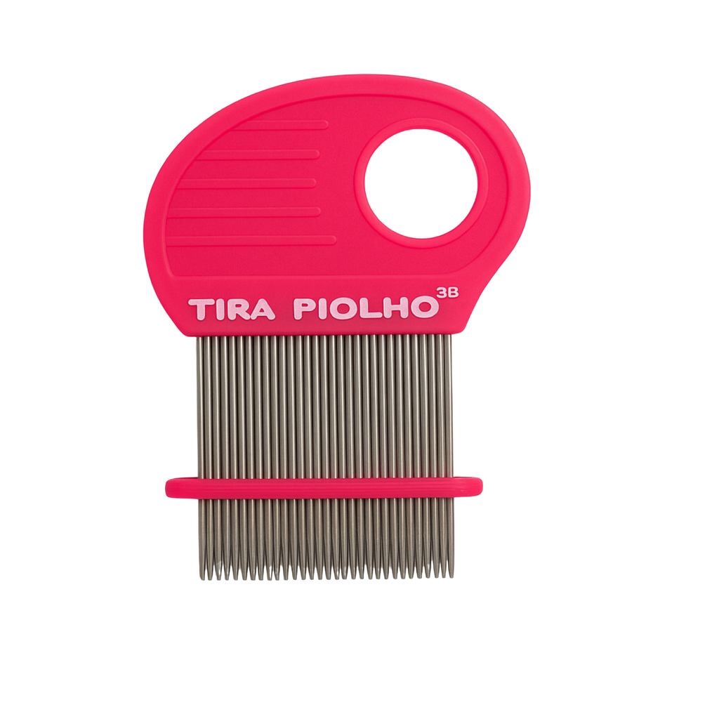 PENTE DE AÇO TIRA PIOLHO 3B COM LUPA ROSA