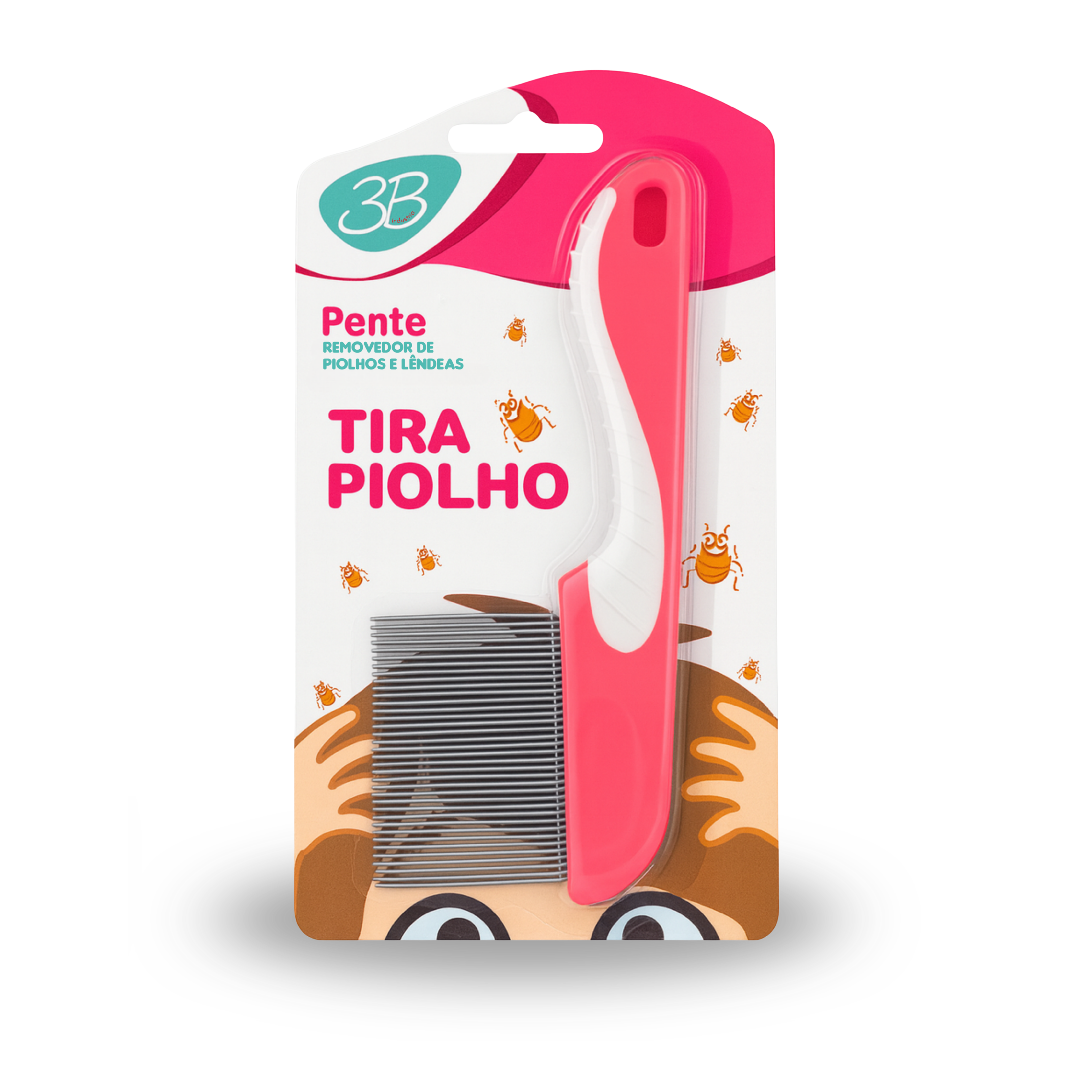 PENTE DE AÇO TIRA PIOLHO 3B COM CABO ROSA