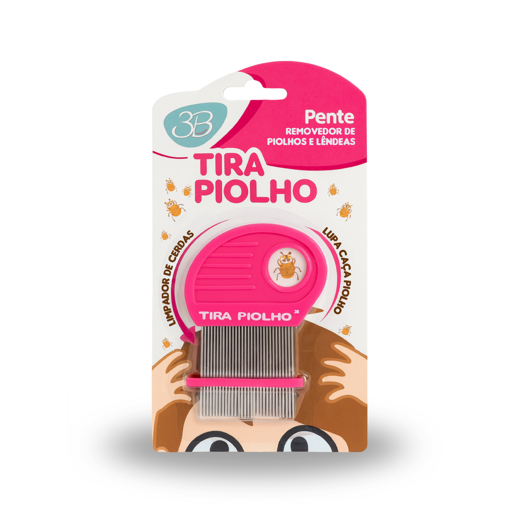 PENTE DE AÇO TIRA PIOLHO 3B COM LUPA ROSA