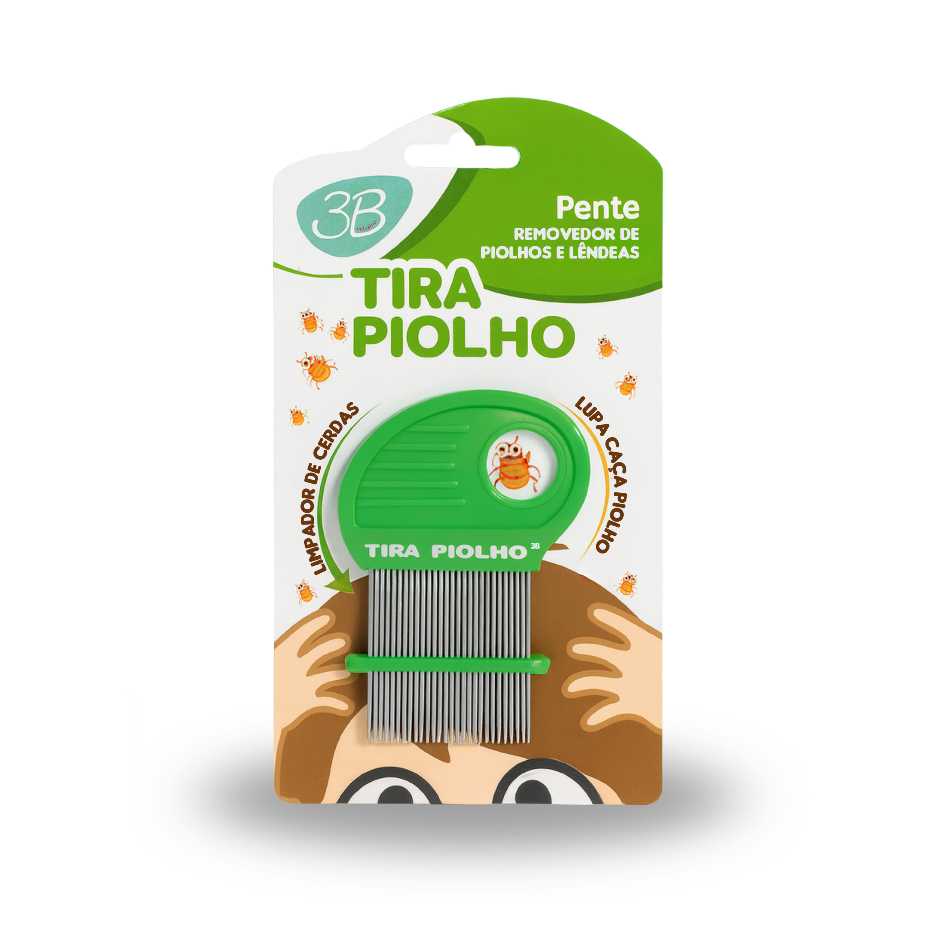 *PENTE DE AÇO TIRA PIOLHO 3B COM LUPA VERDE